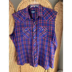 Vintage wrangler distressed brush popper snap button shirt